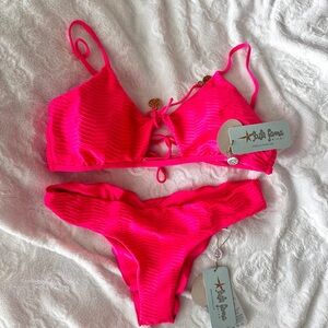 Luli Fama NWT Electric Coral Textured Two-Piece Bikini Set